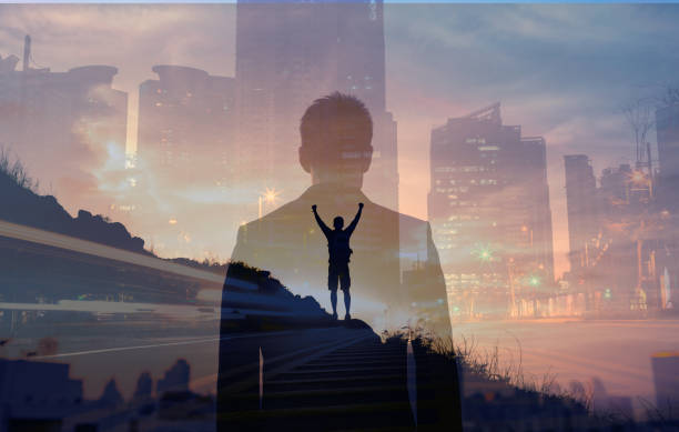 istock Man in the city.  Success, achievement. 1321551537