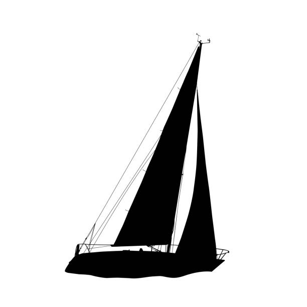 ilustrações de stock, clip art, desenhos animados e ícones de racing sailboat silhouette. vector eps10 - regatta