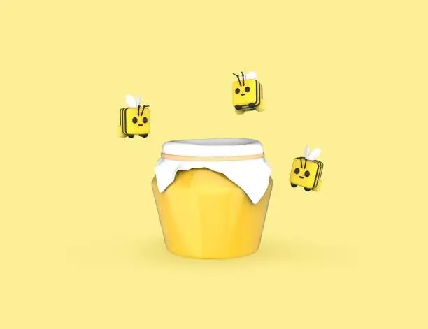 Photo of 3D jar of honey and bees render