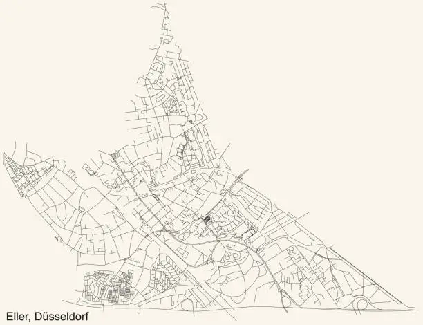 Vector illustration of Street roads map of the Stadtteil Eller quarter of Düsseldorf, Germany