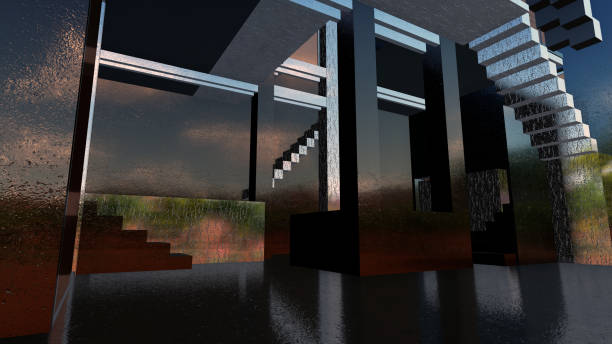 Architectural abstraction, textured metal, 3d rendering, 3d illustration.