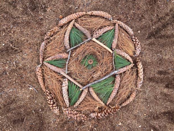 istock Natural mandala in the forest made from nature elements. 1321564532
