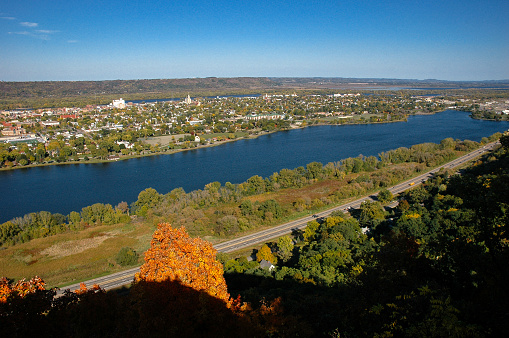Great River Road - Fall Color of Winona Minnesota, Lake Winona, and US Highway 61