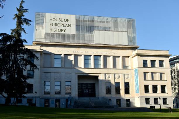 sunny day and a museum Brussels / Belgium - January 2020 : Exterior of House of European History museum building houses in brussels stock pictures, royalty-free photos & images