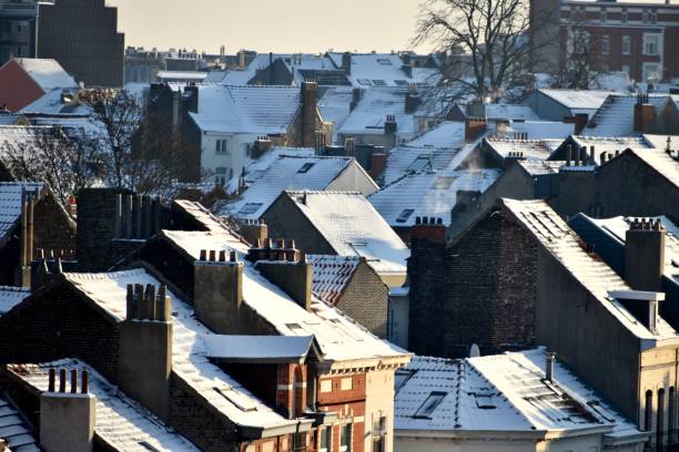 Wake up to a snowy morning Rooftops covered with snow in the morning houses in brussels stock pictures, royalty-free photos & images
