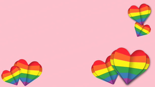 istock Lgbt and gay pride theme illustration. Rainbow hearts flying on pink background 1321580488