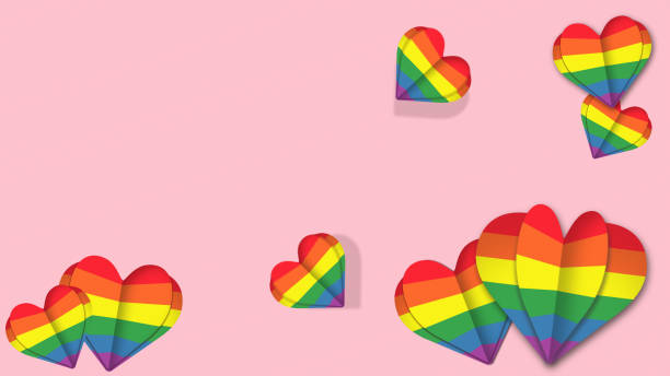 istock Lgbt and gay pride theme illustration. Rainbow hearts flying on pink background 1321581260