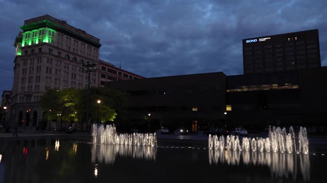 Syracuse, New York's Clinton Square at dusk