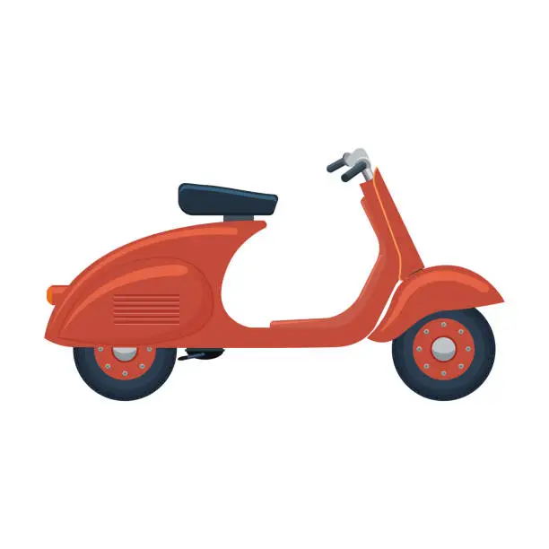 Vector illustration of Vintage red scooter. A two-wheeled vehicle in a flat style.Vector illustration isolated on white background.