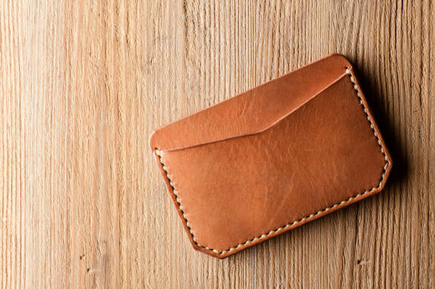 vegetable tanned leather wallet men's leather accessory, handmade vegetable tanned leather minimalist wallet wallet photos stock pictures, royalty-free photos & images