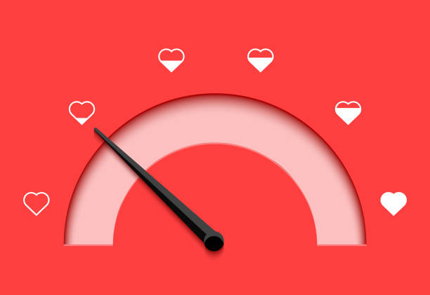 ilustrações de stock, clip art, desenhos animados e ícones de love meter heart indicator. love day full test valentine background card progress - speedometer