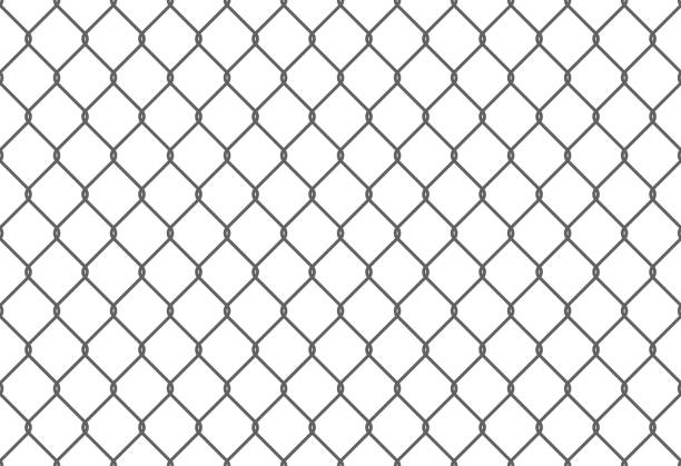 ilustrações de stock, clip art, desenhos animados e ícones de seamless metal chain link fence. wire vector fence pattern texture background - barbed wire wire chain vector