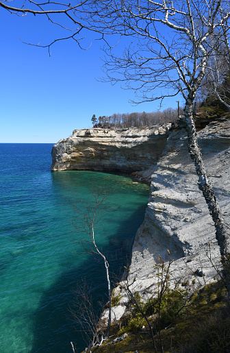 Stunning view on a hiking trail near Grand Portal, at the Pictured Rocks National Lakeshore, near Munising, Michigan, USA.