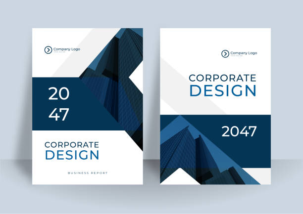 istock Corporate book cover design template. Modern annual report design with dark blue and green color concept 1321613907