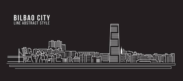 ilustraciones, imágenes clip art, dibujos animados e iconos de stock de cityscape building line art vector illustration design - bilbao city - bilbao