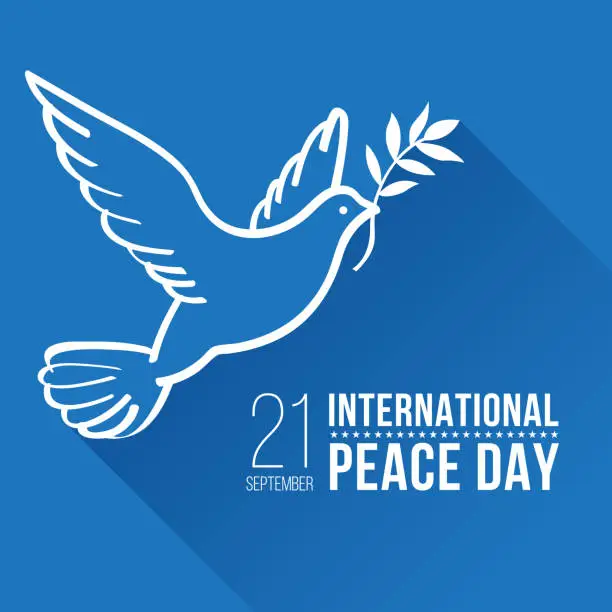 Vector illustration of International Peace Day with White line border peace dove sign on blue background vector design