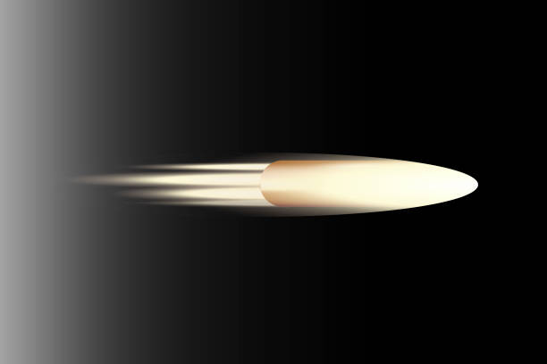 Flying bullet black background in realistic style. 3d shot on dust black background. Vector illustration. Stock image. EPS 10. Flying bullet black background in realistic style. 3d shot on dust black background. Vector illustration. Stock image. EPS 10. Silver Bullet stock illustrations