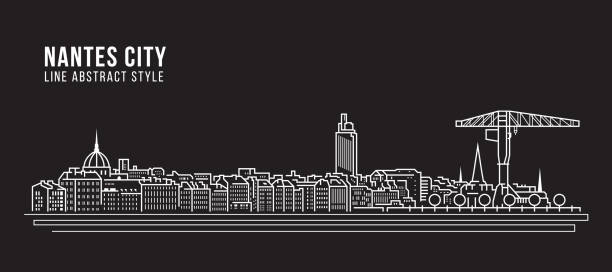 城市景觀建築線藝術向量插圖設計 - 南特市 - nantes 幅插畫檔、美工圖案、卡通及圖標