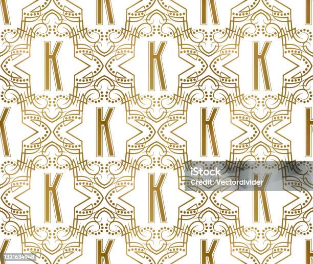 Patterned K Golden Initial Seamless Pattern With K Letter Heraldic Vintage ...