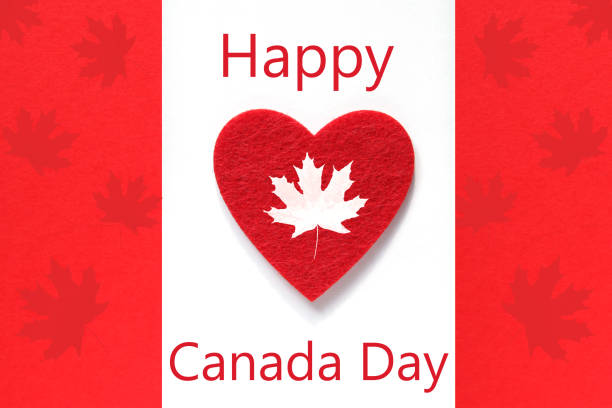 Happy Canada Day greeting card. Red Heart on Canada flag Happy Canada Day greeting card. Red Heart on Canada flag victoria day canada photos stock pictures, royalty-free photos & images