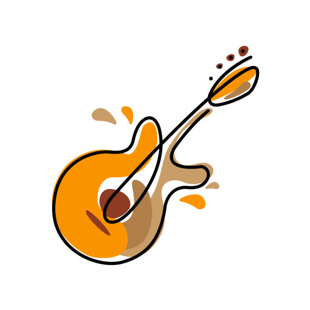 illustrazioni stock, clip art, cartoni animati e icone di tendenza di illustrazione astratta di una chitarra da strumento musicale. design minimalista su sfondo bianco - sequenza di strumento musicale