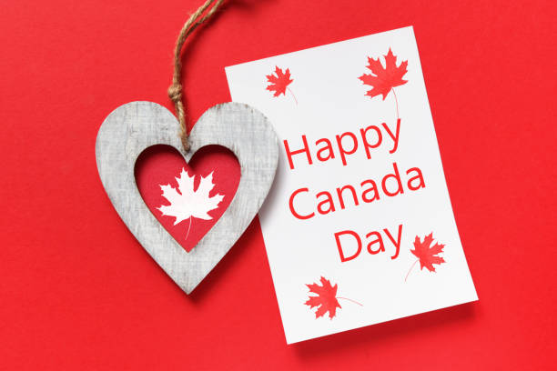 istock Happy Canada Day greeting card. Wooden Heart, blank, Copy space 1321649804