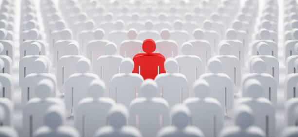 Red man icon as leader Red 3D man icon as leader between white man icons standing out from the crowd stock pictures, royalty-free photos & images