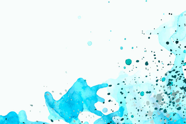 istock Watercolor background with abstract teal blue ink waves and silver splashes on a white. 1321651651
