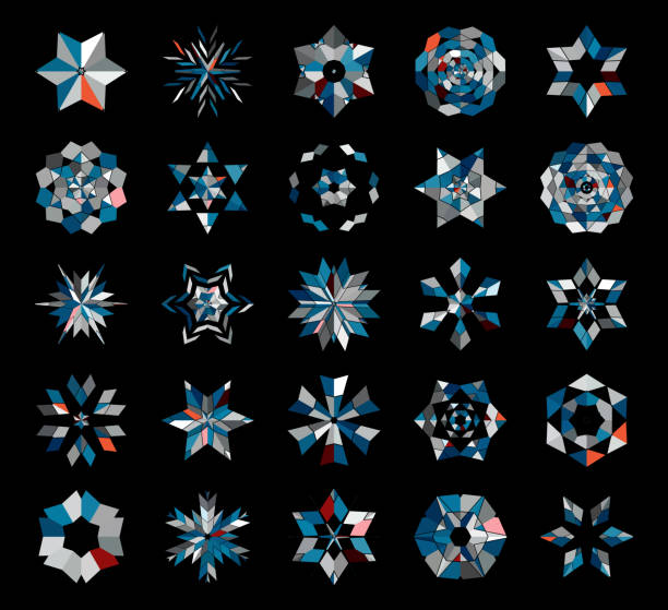 wektor sześciokątna mozaika sprawdzona teksturowana kolekcja ikon przycisków kwiatowych do projektowania - check mark digital composite blue computer icon stock illustrations