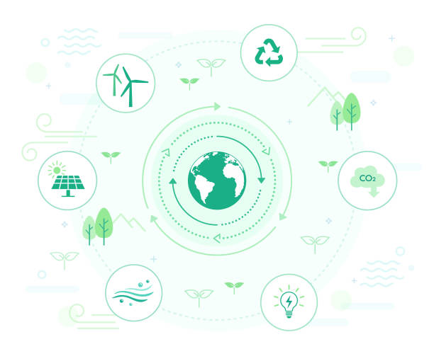 ilustrações de stock, clip art, desenhos animados e ícones de ecology infographic illustration: green environment, renewable energy - technology backgrounds abstract cube