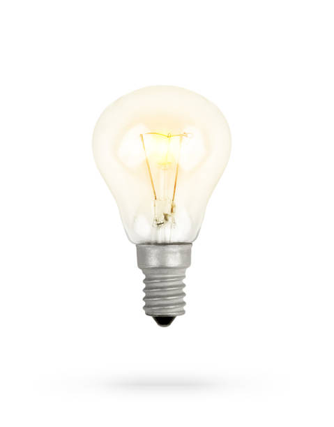 istock Round glass bulb isolated on white background. Included light bulb with bright light. Gray lamp base and chandelier. 1321660933