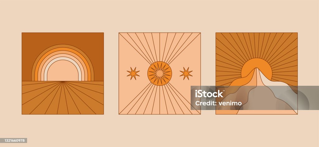 Vector illustration in simple linear style - design templates - hippie style Vector illustration in simple linear style - design templates - hippie style - frames and prints with copy space for text Sun stock vector