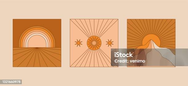 Vector Illustration In Simple Linear Style Design Templates Hippie Style Stock Illustration - Download Image Now