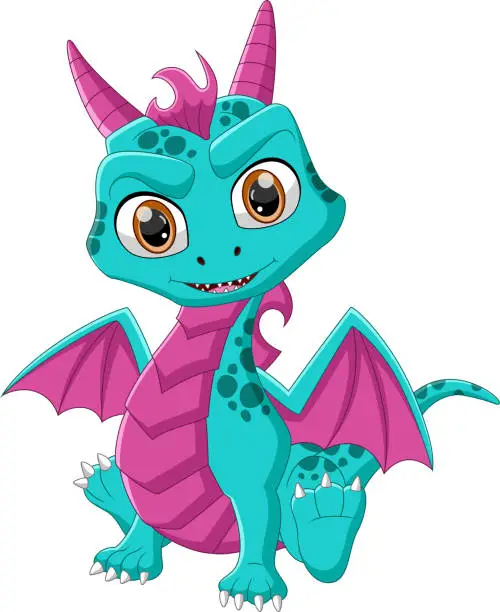 Vector illustration of cute little dragon cartoon