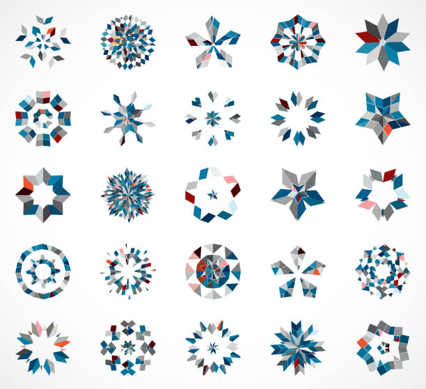 추상 모자이크 눈송이 패턴 아이콘 컬렉션 디자인 - kaleidoscope stock illustrations