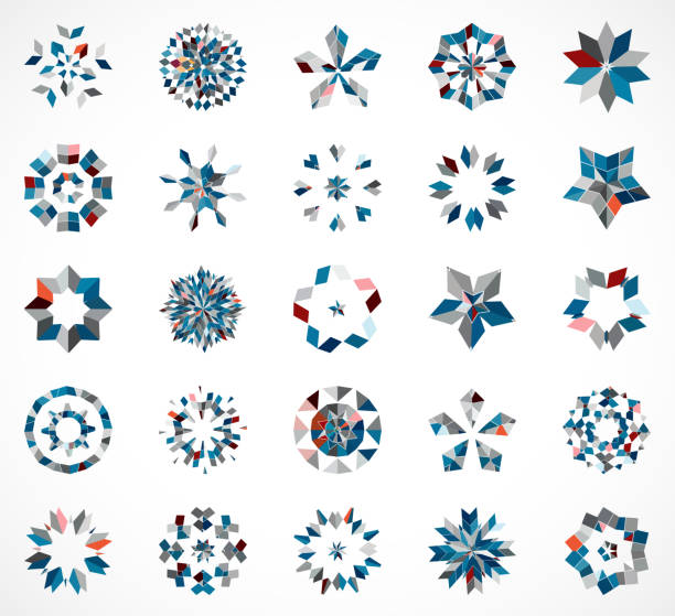 abstrakcyjna mozaika wzór płatka śniegu kolekcja ikon do projektowania - kaleidoscope stock illustrations