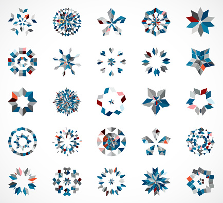Abstract mosaic snowflake pattern icon collection for design