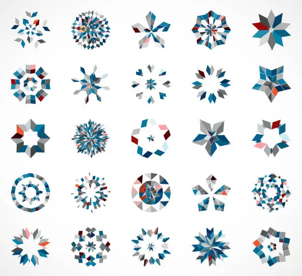 Vector illustration of Abstract mosaic snowflake pattern icon collection for design