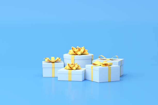 istock 3D rendering of gift box on blue background. 1321666221