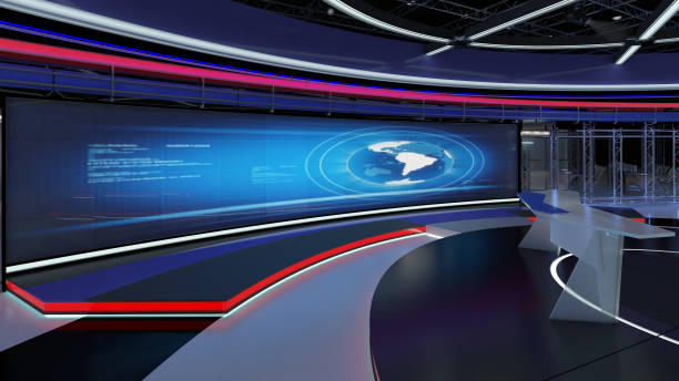 istock Virtual TV Studio News Set 31. Green screen background. 3d Rendering. 1321668257