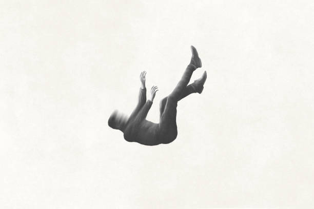 illustration of man falling from the sky, minimal concept illustration of man falling from the sky, minimal concept surreal stock illustrations