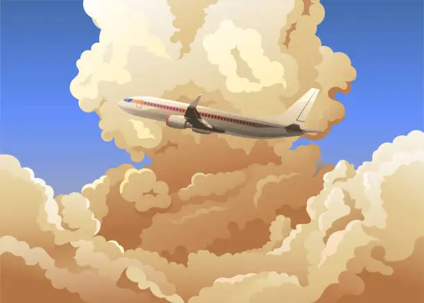 Vector illustration of Plane at sunset
