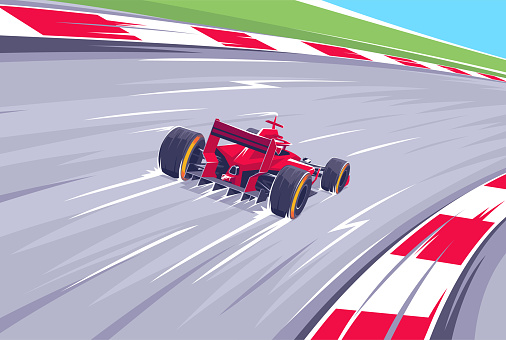 Racing at high speeds open-wheel single-seater car. Queen's races. Besignation of the parts of a sports car. Speed racing tournament. Superelevation at high speed. Route open-wheel single-seater car. The desire for victory. Vector illustration EPS 10