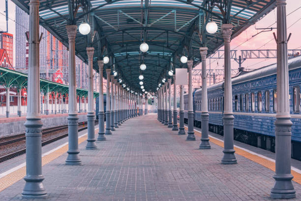 istock View of the passenger platform at sunset. 1321674495