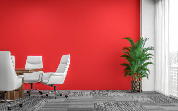 istock Empty office interior with conference table and potted plant 1321677489