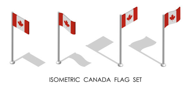 izometryczna flaga kanady w pozycji statycznej i w ruchu na maszcie. wektor 3d - honor roll stock illustrations