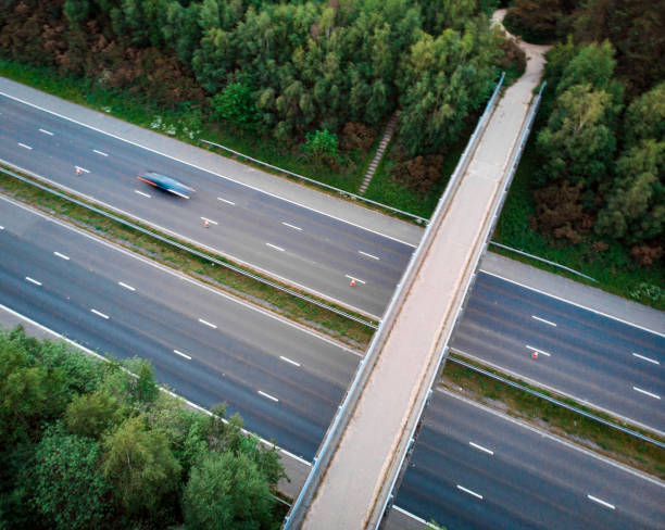 istock Blurred motion of traffic on highway from above 1321679520