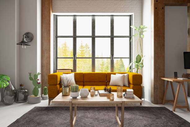 istock Cozy Living Room with Forest View 1321680812