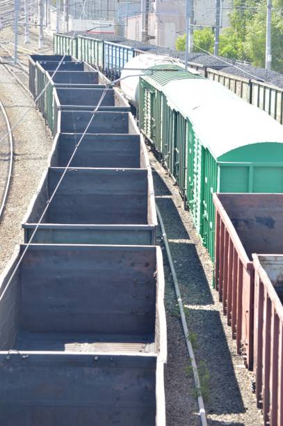 Railway cargo in wagons at the station