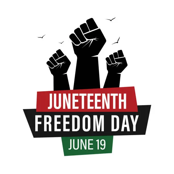 Vector illustration of 19 june, Juneteenth Independence Day. African-American history and heritage. Freedom or Liberation day. Card, banner, poster, background design. Vector illustration.